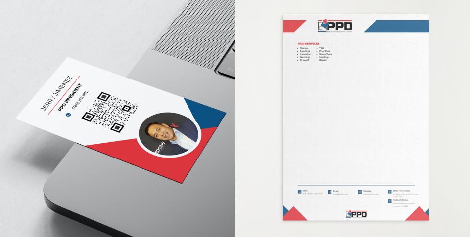 Diseño de Papelería Corporativa Cliente PPD Profesional Plastering Designs, Inc.
